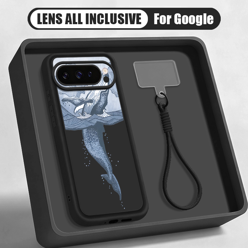 Google Pixel 9 Pro - Kambur Balina Baskılı Bileklik Askılı Kılıf